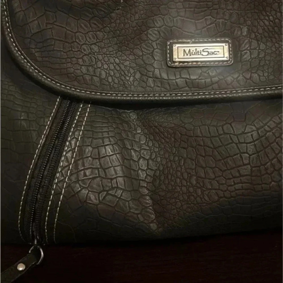 Multi Sac Large Black Pebbled Faux Leather Handbag Exterior  Lots Of Pockets - Picture 5 of 7